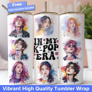 K-Pop Tumbler Wrap, nella mia era K-Pop Tumbler sottile da 20 once Design a sublimazione senza cuciture K-Pop Lover PNG, arte ad acquerello, colori vivaci