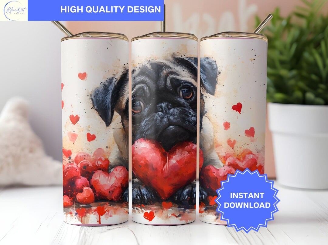Pug Dog Tumbler Wrap Watercolor 20 Oz Tumbler Wrap Sublimation Dog PNG ...