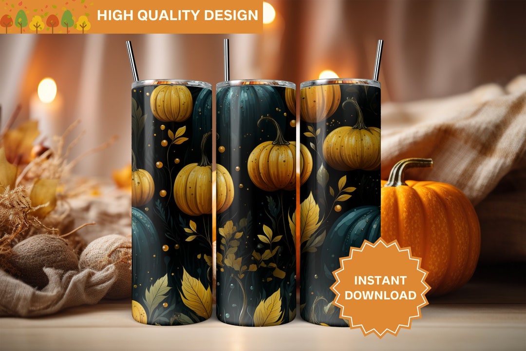Autumn Fall Pumpkins Seamless PNG Fall Tumbler Wrap 20 Oz Skinny ...