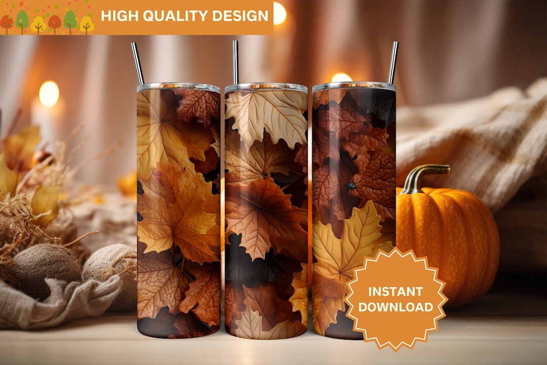 3D Autumn Leaves Fall Leaves Seamless Fall Tumbler Wrap 20 Oz Skinny ...