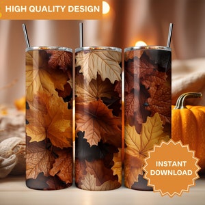 3D Autumn Leaves Fall Leaves Seamless Fall Tumbler Wrap 20 oz Skinny Tumbler Sublimaton Design Tumbler Wrap Png Instant Digital Download PNG