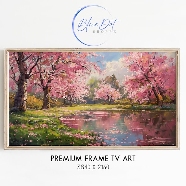 Fleurs de cerisier Samsung cadre TV Art, scène de printemps art TV déco, impressionniste TV écran de veille Jpg, art fleurs roses pour cadre TV