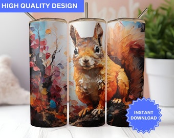 Design De Copo De Outono Tinta Álcool Esquilo Texturizado 20 onças Skinny Tumbler Sublimation Design Tumbler Wrap Png Download Digital Instantâneo png