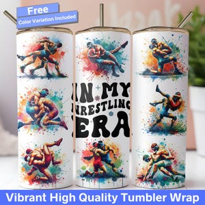 Wrestling Tumbler Wrap, In My Wrestling Era 20 oz Skinny Tumbler Seamless Sublimation Design Sports Lover PNG, Watercolor Wrestling Art