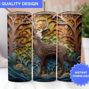 3D Tumbler Wrap Fall 3D Deer Quilling Autumn Colors 20 oz Skinny Tumbler Sublimation Design Tumbler Wrap Png Instant Digital Download PNG