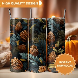 Fall Pinecones Seamless PNG Fall Tumbler Wrap 20 oz Skinny Tumbler Sublimation Design Tumbler Wrap Png Instant Digital Download PNG