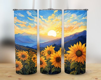Sunflower Tumbler Design Alcohol Ink Sunflower Sunset 20 oz Skinny Tumbler Sublimation Design Tumbler Wrap Png Instant Digital Download PNG