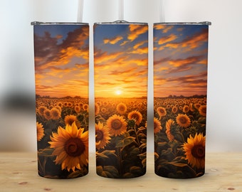 Sunflower Tumbler Design Sunflowers Golden Hour 20 oz Skinny Tumbler Sublimation Design Tumbler Wrap Png Instant Digital Download PNG