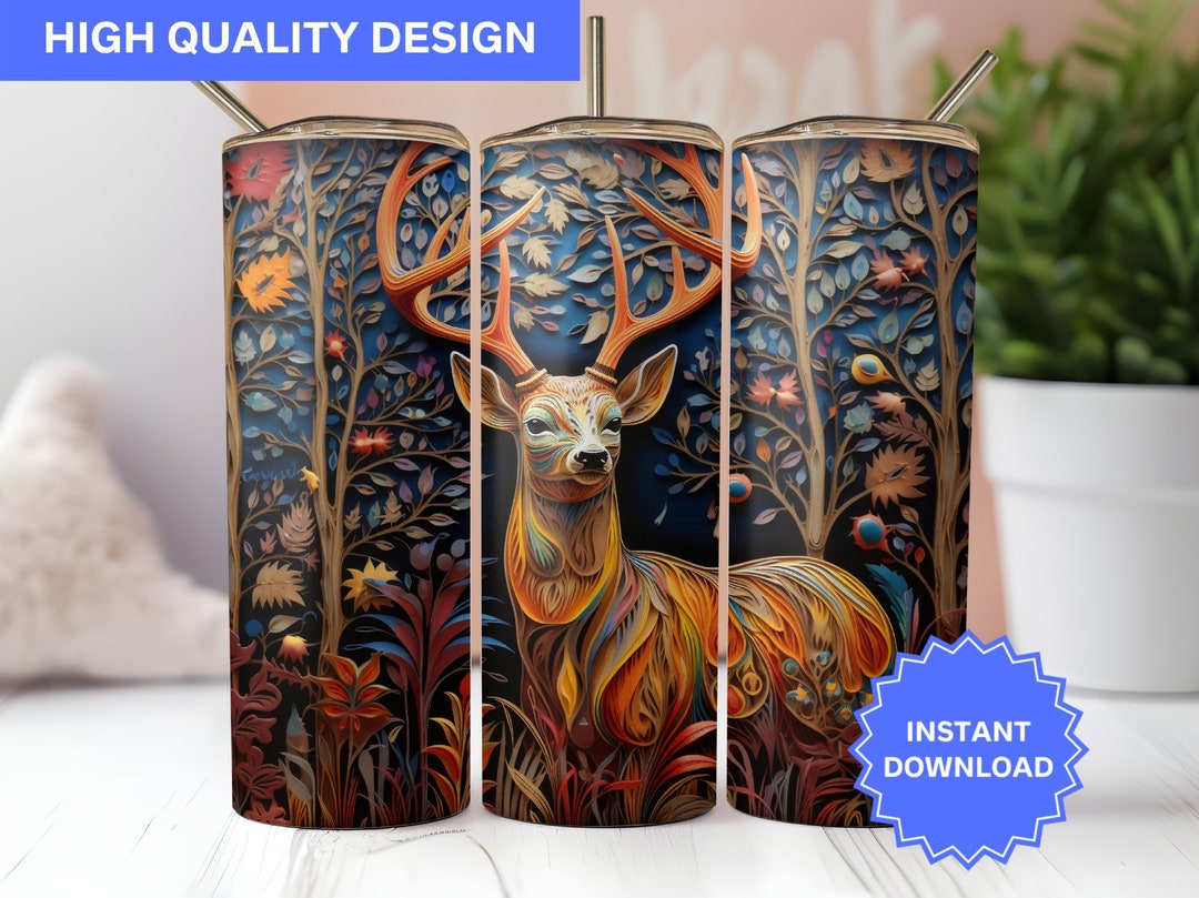 3D Tumbler Wrap Fall 3D Deer Colorful Autumn Quilling 20 Oz Skinny ...