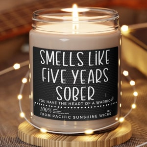 5 Year Sobriety Gift Candle: Soy Wax Anniversary Recovery Gift