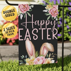 Garden Flag, Easter Welcome Banner, Pink Spring Porch Decor, Pink Bunny, Easter Yard Sign, Preppy Floral Spring Flag, Pink Coquette Flag