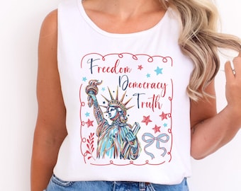 FDT Comfort Colors Tank Top: Patriotic USA Flag, Freedom Democracy Truth Shirt