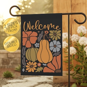 Boho Pumpkin Garden Flag: Fall Floral Porch Decor, Autum Welcome Yard Sign