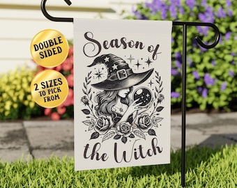 Witch Garden Flag: Halloween Porch Banner, Witchy Celestial Yard Decor