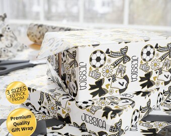 Soccer Player Wrapping Paper, Personalized Sports Fan Gift Wrap, Custom Name Present Wrap
