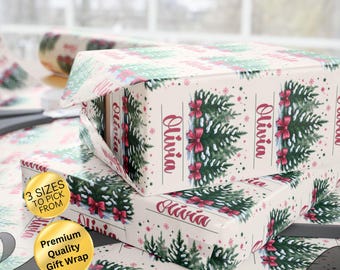 Preppy Christmas Tree Wrapping Paper: Custom Name Gift Wrap For Her