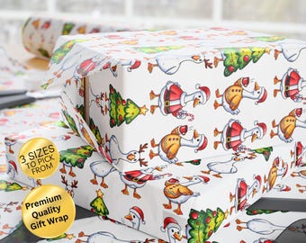 Silly Santa Goose Gift Wrap, Festive Christmas Goose Wrapping Paper, Holiday Wrap For Goose Lovers
