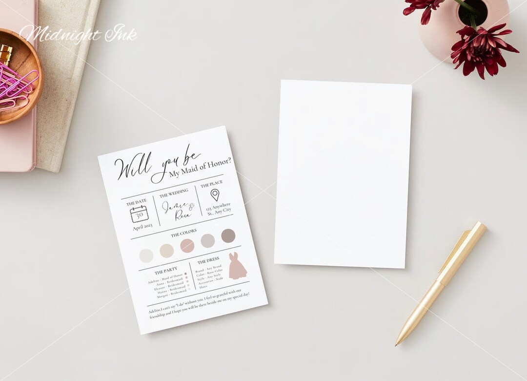 Editable Template Will You Be My Maid of Honor Bridesmaid Matron
