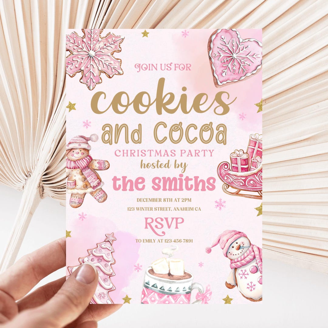 Editable Christmas Party Invitation Festive Cocoa and Cookies Holiday