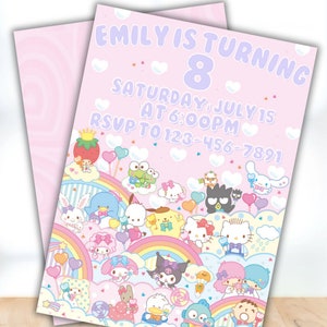 Digital Editable Kawaii Cat Invitation Template | Customizable Kitty and Friends Canva File Template | Kawaii Kitty Birthday Invite Template