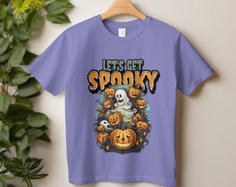 Let's Get Spooky T-shirt Halloween Hemsökt spöke med pumpa T-shirt Spöklik present till henne/honom Halloween-kläder Spöklik grafisk T-shirt