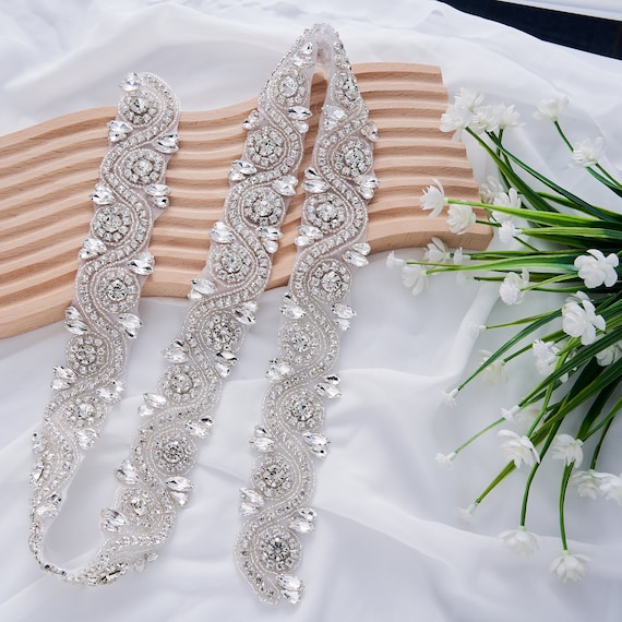 Handmade Rhinestone Beaded Applique for Women's Dresses Embellishments, for  DIY Bridal Wedding Dress Waist Sash Belt- Silver Teardrop - Etsy