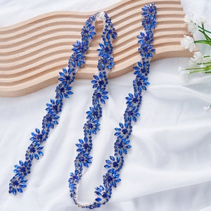 Blue Handmade Rhinestone Applique for Women's Dresses Embellishments, Ideal for DIY Bridal Wedding Dress Belt