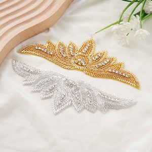 2 Colors Handmade Rhinestone Applique Belt for Women&#39;s Dresses, Bling Crystals Crown Sash on Bridal Wedding Prom Garment-Silver, Gold