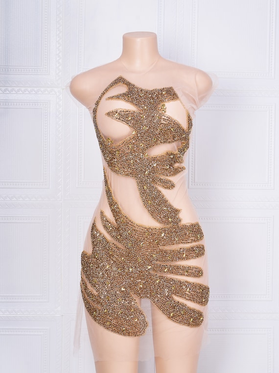 Gold Rhinestone Hollow Applique for Women's Dresses, Unique Midriff Cutout  Crystal Trim for DIY Bridal Wedding Prom Party Dress - Etsy