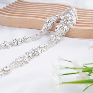 Silver Rhinestone Applique Handmade Sash Belt for Women&#39;s Dresses, Patch on Bridal Wedding Prom Party Dress