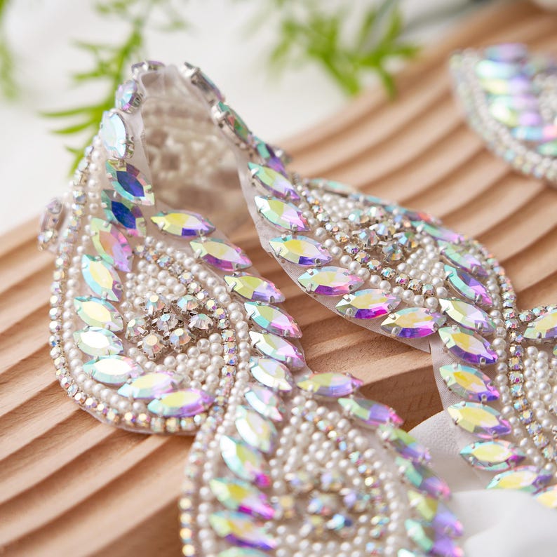 Iridescent Rhinestone Iridescent Rhinestone Applique Trim, DIY Wedding Dress Embellishment ...