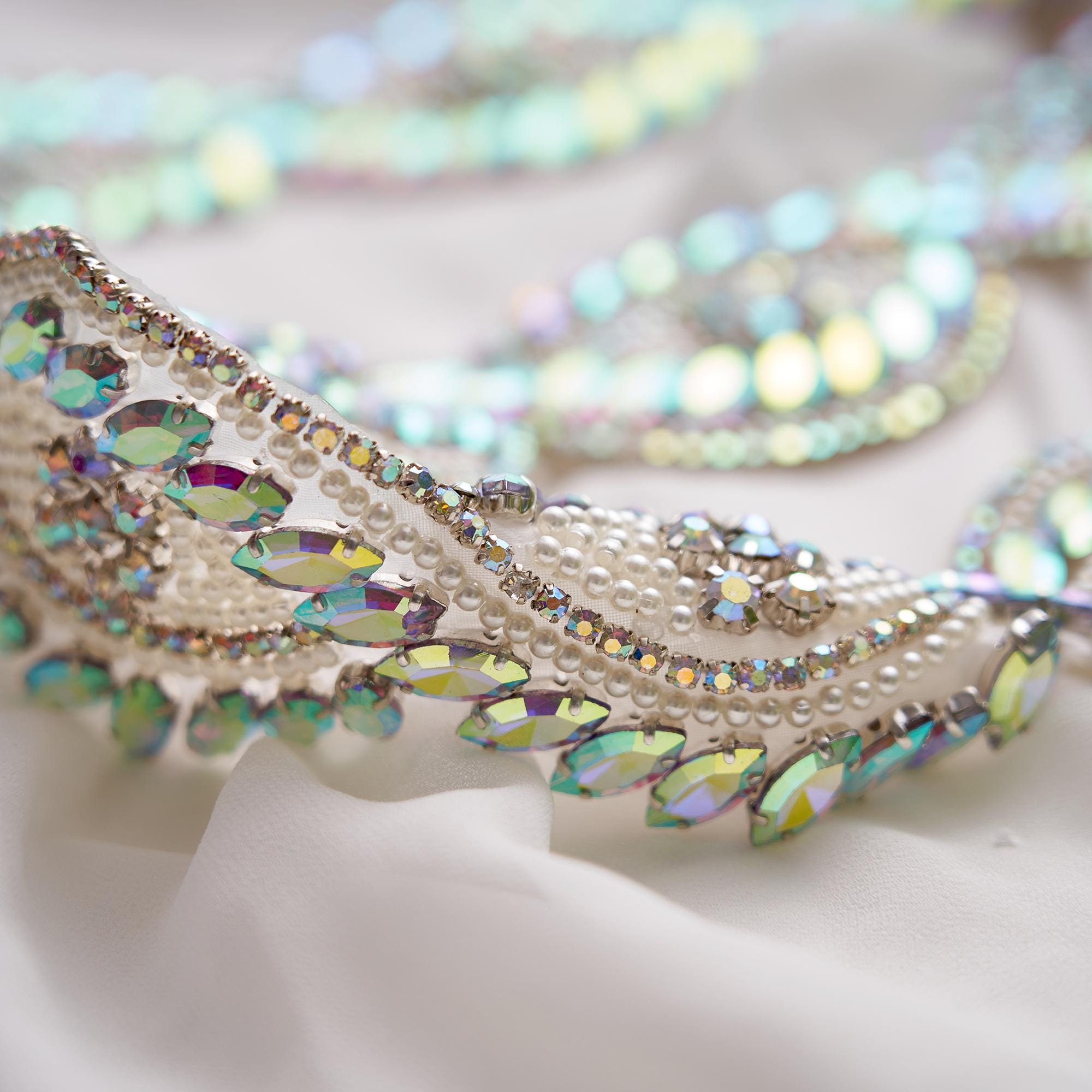 Iridescent Rhinestone Iridescent Rhinestone Applique Trim, DIY Wedding Dress Embellishment ...