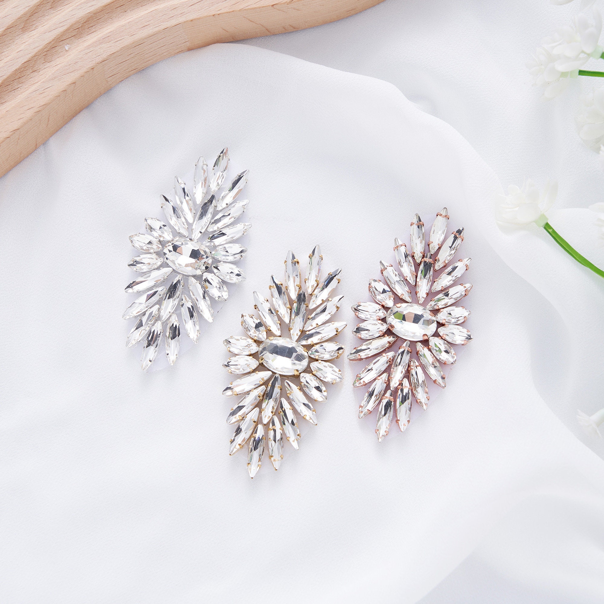 Handmade Rhinestone Applique for Women's Dresses Embellishment, Patch on Bridal Wedding Prom Dress-Silver, Gold, Rose Gold
