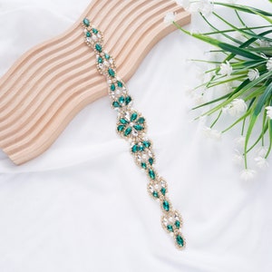 Handmade Rhinestone Applique Green Sash for Women's Dresses Embellishment, Elegant Belt on Bridal Wedding Prom Dress