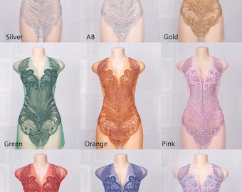Rhinestone Bodice Applique for Wedding Dress, Crystal Beaded Embellishment for Bridal Gown, Sewing Patch for DIY Crafts