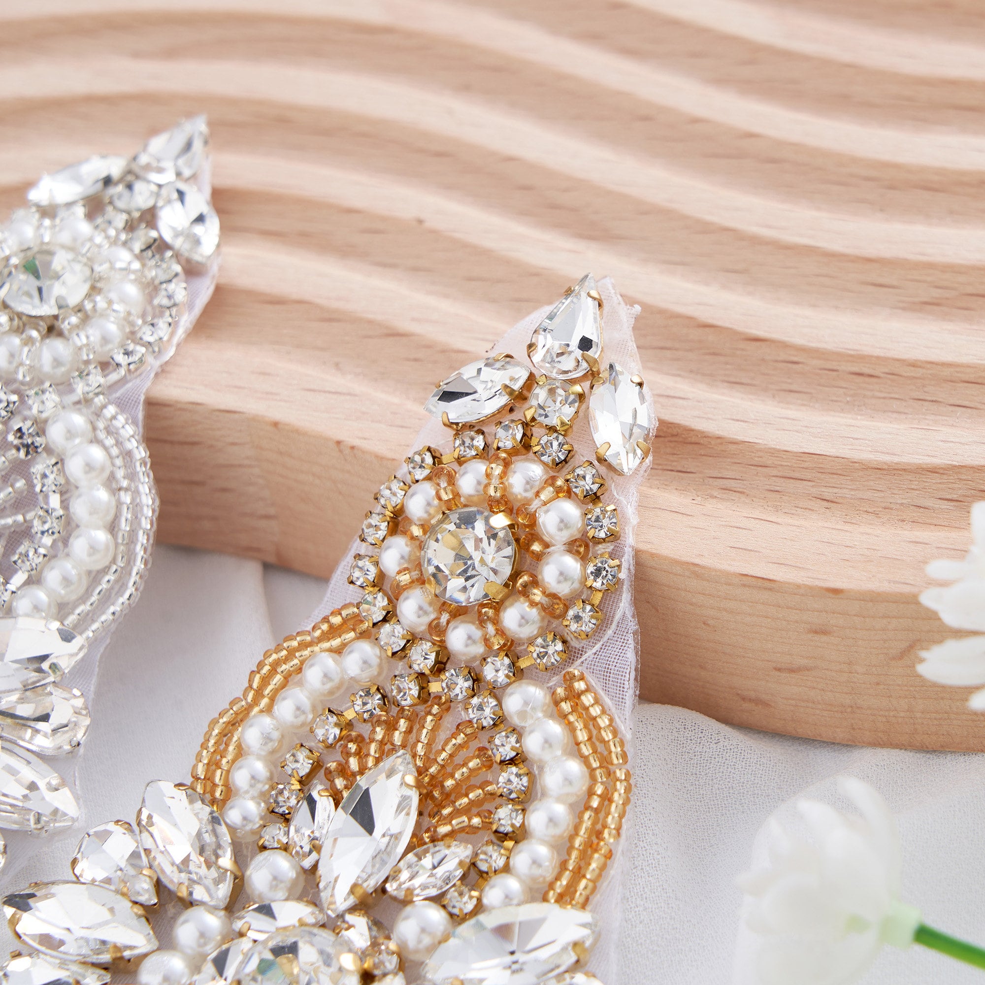 5 Pack Rhinestone Applique Wedding Sash Belt Gold Handmade Dress Belt for Rhinestone Applique Handmade Sash Belt for Women main image 2