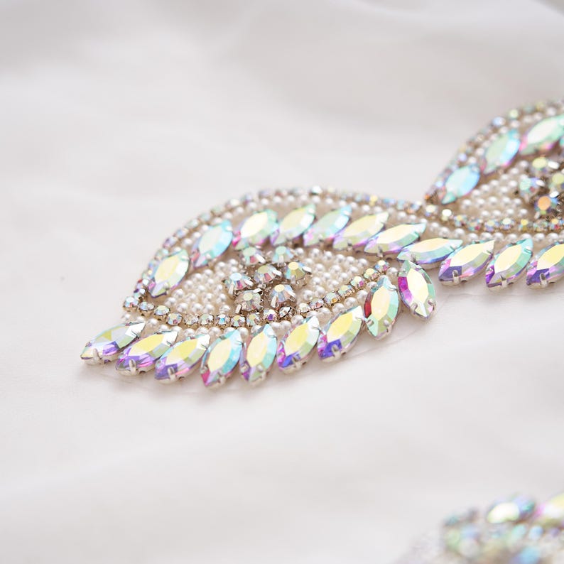 Iridescent Rhinestone Iridescent Rhinestone Applique Trim, DIY Wedding Dress Embellishment ...