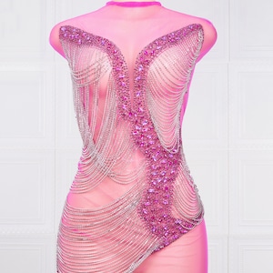 9 Colors Rhinestone Bodice Applique Choice for Woman&#39;s Dress, Elegant Handmade Crystal Waist Tassel Trim on Wedding Prom Bridal Couture