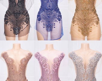 6 Colors Handmade Rhinestone Bodice Applique, Rhinestone Bodice Patch for Evening Gowns, Costume Design & DIY Fashion