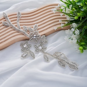 Silver Rhinestone Shoulder Applique for Dress Embellishments,  Perfect for DIY Bridal Wedding Dress Belt