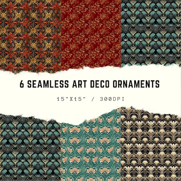 Digital Art Deco Ornament Seamless Pattern Pack | Elegant Geometric Decorations