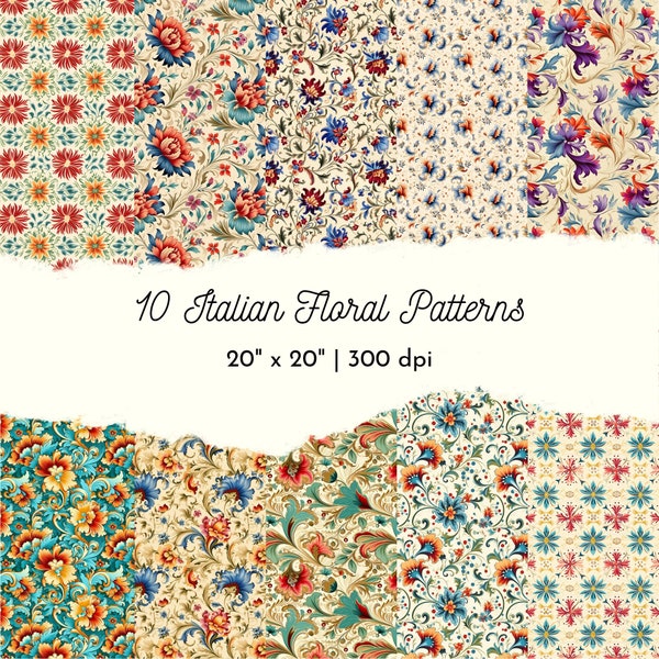 Baroque Italian Floral Seamless Digital Paper Pack - Set of 10 Upscaled Images - Digital Download