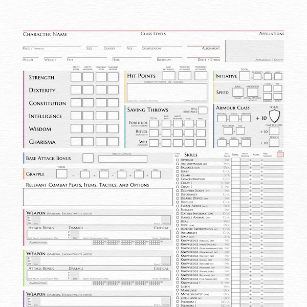 Dungeons and Dragons 3.5 Character Sheet