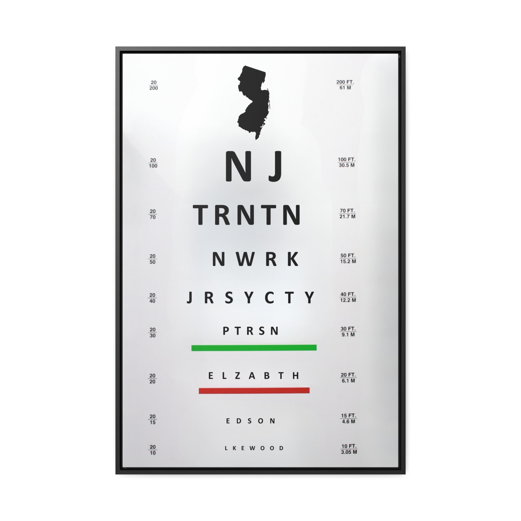 New Jersey Visual Acuity Chart Perfect Graduation Gift Wall Decor for