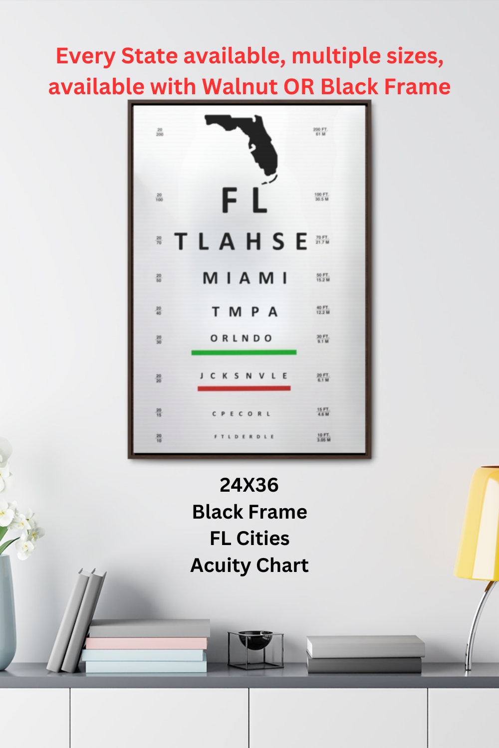 Florida Optometric Chapter Map Florida Visual Acuity Chart Perfect Graduation Gift Wall Decor for ...