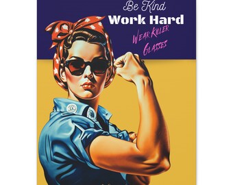 Zabawny wydruk na płótnie optycznym, optyk, optometrysta, Rosie Riveter, sztuka optometrii, prezent, dekoracja ścienna biura, okulary, klinika, wydruk, humor, dla absolwentów