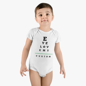 Onesie® biologische romper met aangepaste tekst Eye Love My Mommy Daddy GiGi Oom Tante Poppy Oma Optometrie Opticien douche OD Oogarts