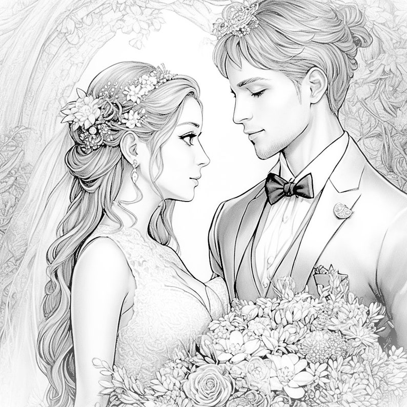 15 Wedding Coloring Pages, Adults Printable Coloring Page, Wedding