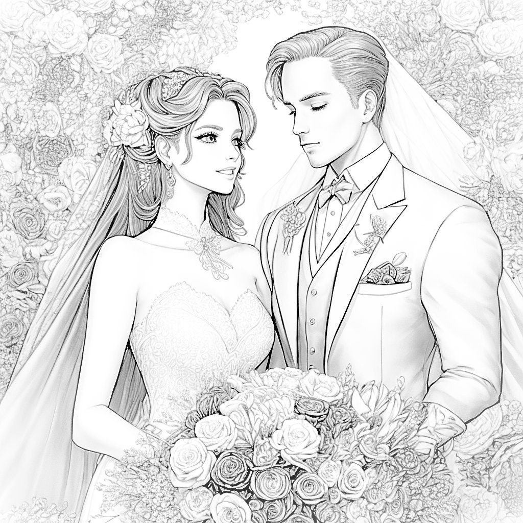 15 Wedding Coloring Pages, Adults Printable Coloring Page, Wedding
