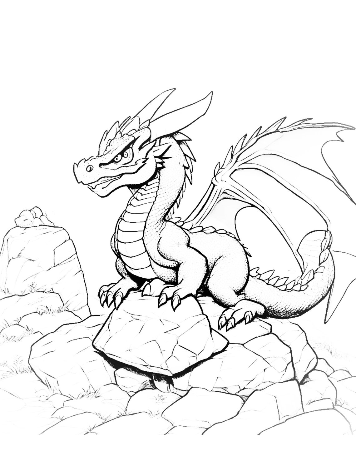 Dragon Coloring Page Book, Adults + Kids- Instant Download - Grayscale